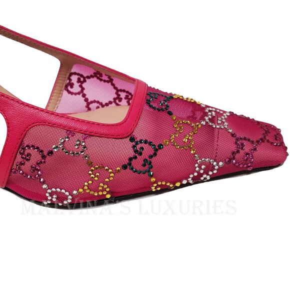 GUCCI SHOES FUCHSIA MESH w GG CRYSTALS SLINGBACK SANDALS sz 40 10 US - Picture 11 of 15